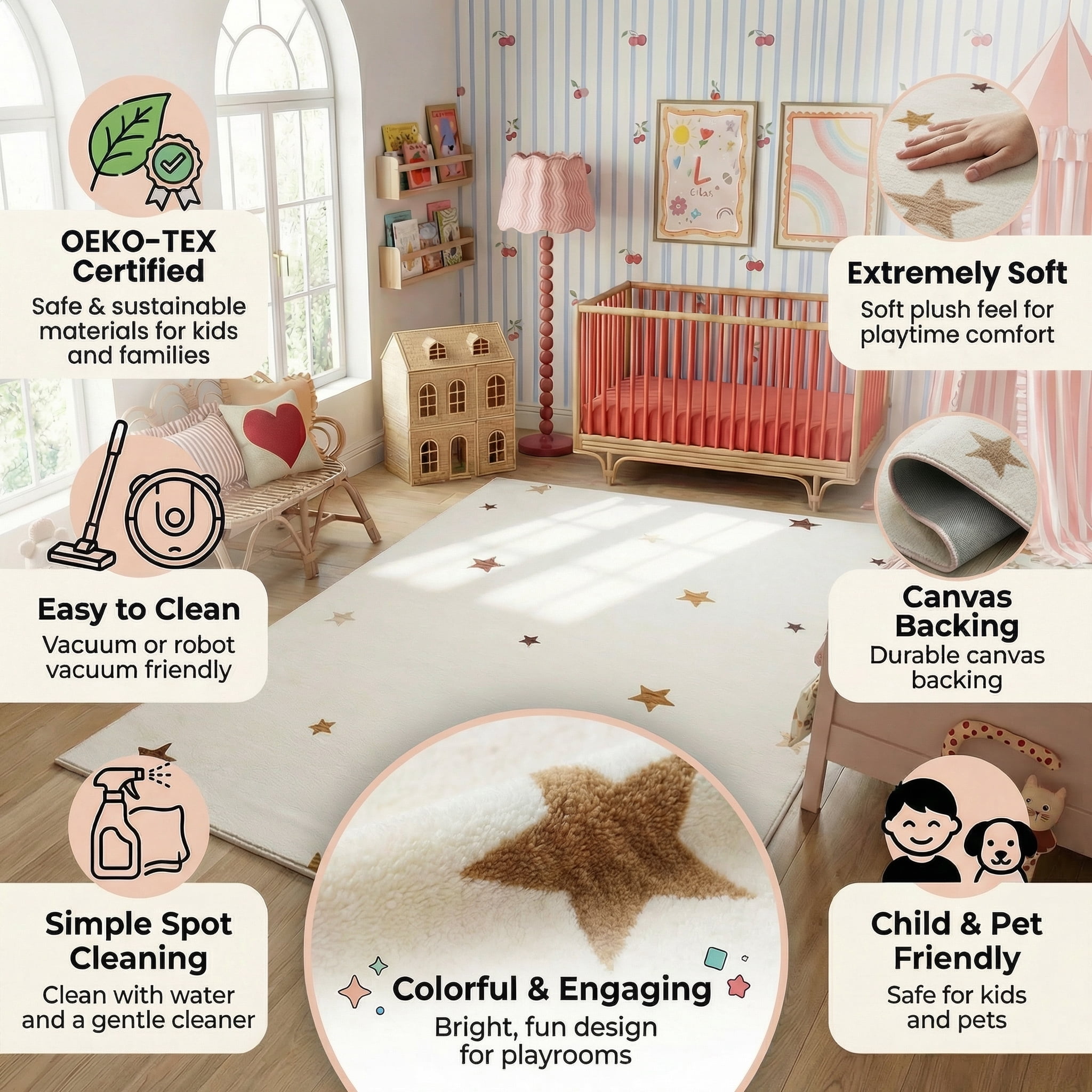 Rug Branch Kids Stars Playmat Indoor Area Rug