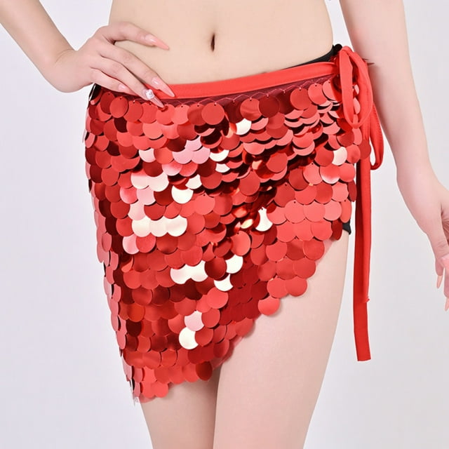 Bolso informal de lentejuelas para mujer, toalla para la cintura, cadena con cuentas, para danza del vientre, poliéster
