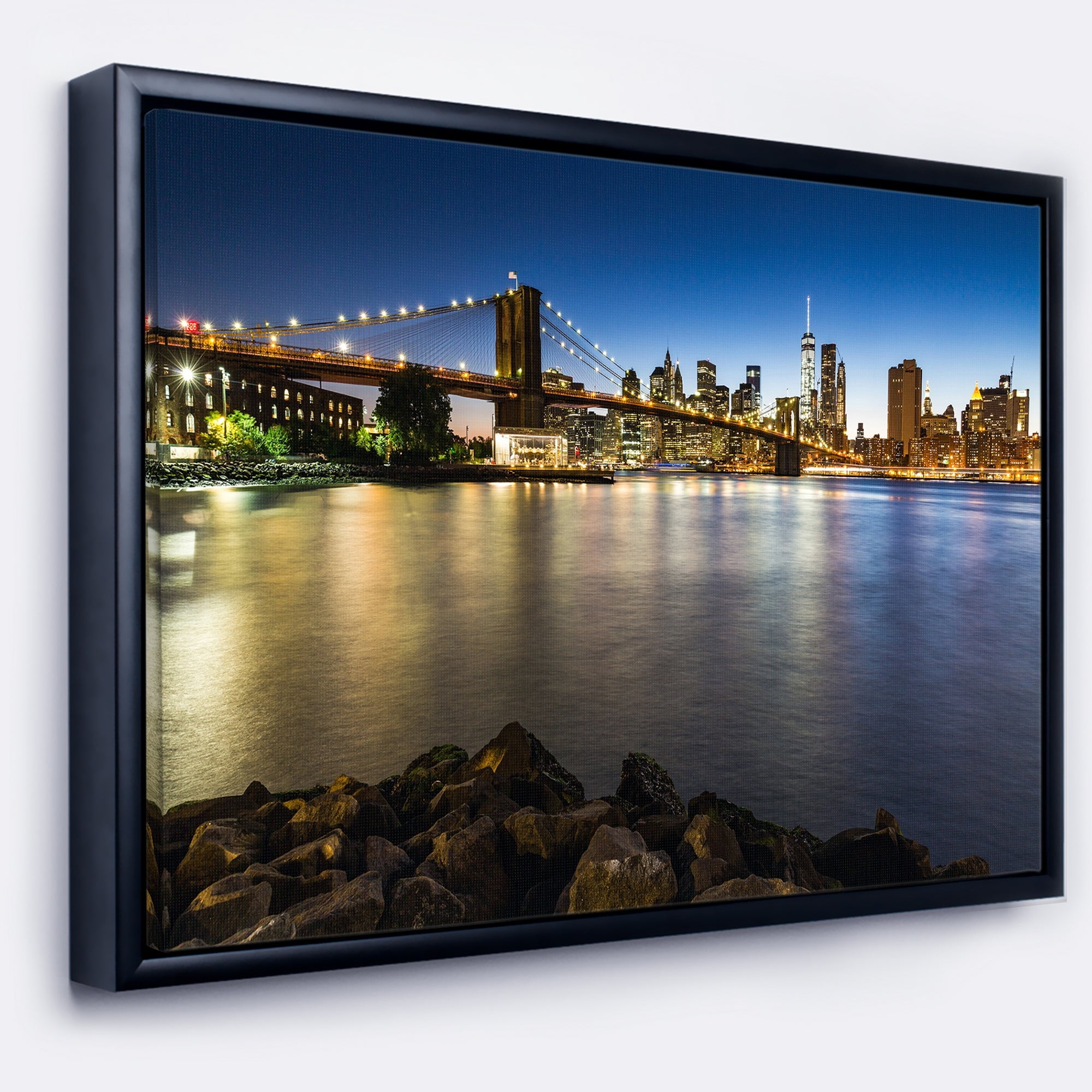 Design Art Distant View of Brooklyn Bridge Framed Canvas Art Print