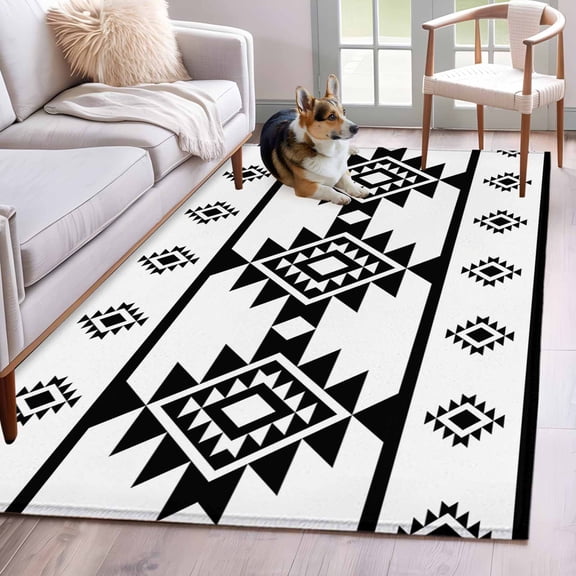 White Black Boho Area Rug 3x5 Washable Rug Non Slip Southwest Ethnic Abstract Geometric Large Area Rug Indoor Floor Carpet for Entryway Bedroom Kitchen Living Room Home Office Dining Room Nursery