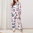 thumbnail image 3 of Kll Sailing Marine Travel Print Women'S Long Sleeve Pajamas With Pants Sleepwear Loungewear 2 Set-Large, 3 of 9