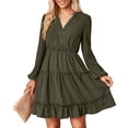 thumbnail image 3 of Vestido midi fluido para mujer agradable a la piel cuello en V manga larga vestido de columpio suave y cómodo para el club ANGGREK  Otros, 3 of 6