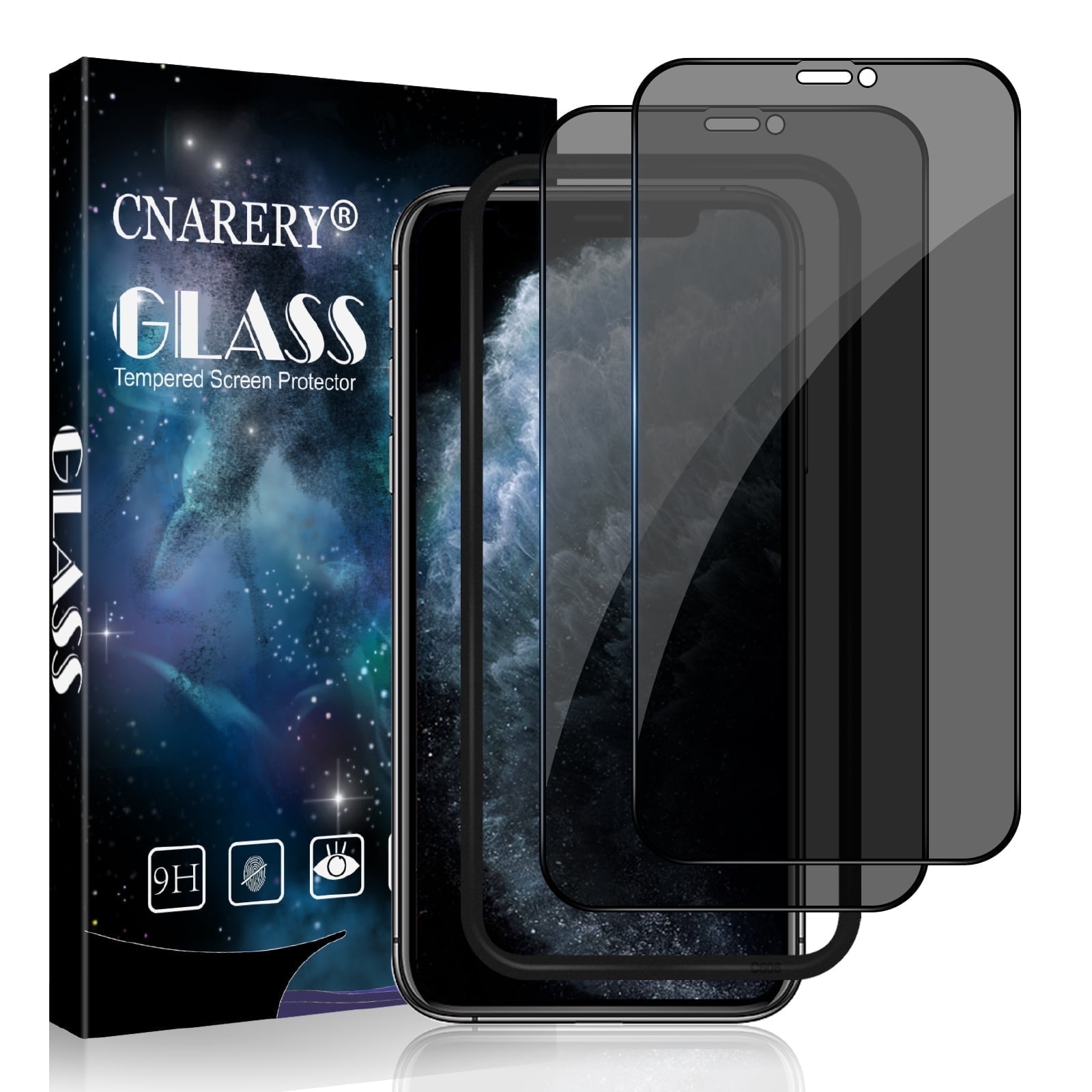 [2 Pack][Full Coverage] Cnarery Privacy Screen Protector for iPhone 11 Pro Max/iPhone XS Max 6.5 inch, Anti Spy Tempered Glass with Installation Frame Anti-peeping Easy Installation
