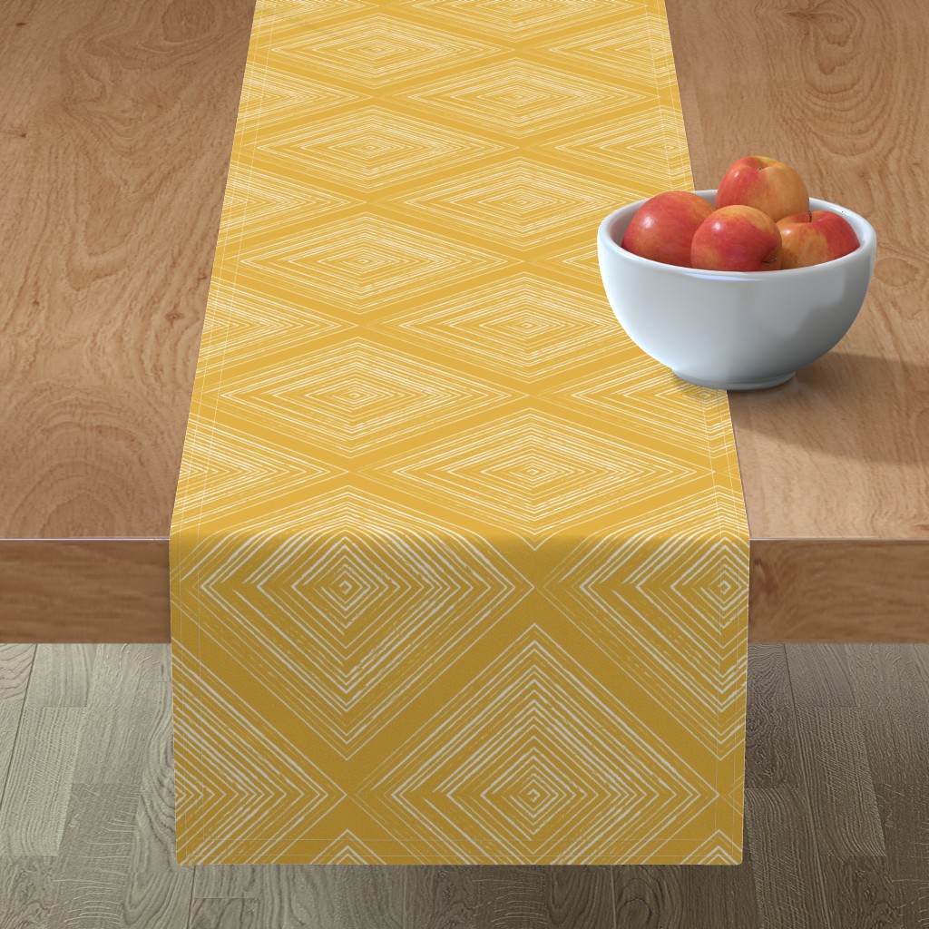 Table Runner Goldenrod Diamond Mustard Yellow Modern Distressed Cotton