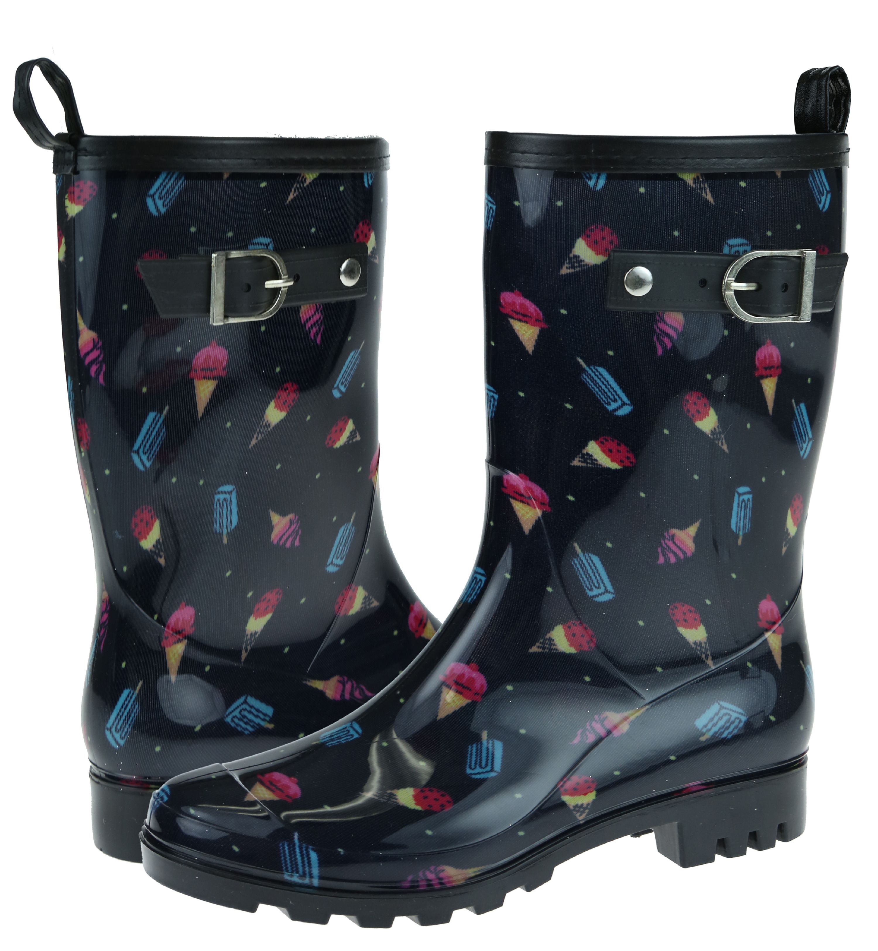 Shiny Ice Cream Printed Jelly Mid Calf Women Rain Boot