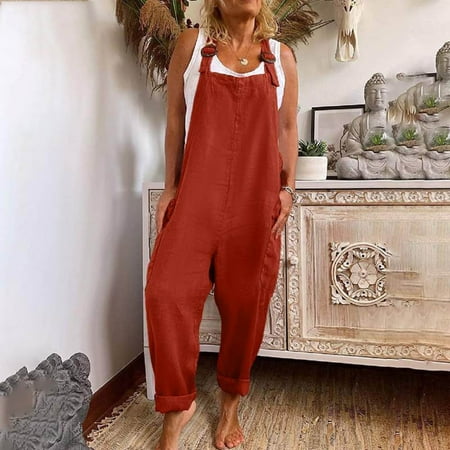 

TANGNADE Women s Summer Jumpsuits Casual Sleeveless Jumpsuit Drawstring Elasitic Waist Romper Pajama