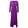 thumbnail image 3 of snowsong Wedding Guest Dresses,Formal Dresses Women's Sexy Sequin Long Sleeve V Neck Long Nightclub Style Slim Sling Dress With Slit Maxi Dress,Bridesmaid Dresses,Long Sleeve Dress Purple Dress M, 3 of 6