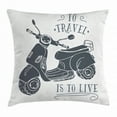 thumbnail image 1 of Motorcycle Throw Pillow Cushion Cover, Sketch Scooter with to Travel is to Live Quote Hand Drawn Design, Decorative Square Accent Pillow Case, 24 X 24 Inches, Dark Bluegrey and White, by Ambesonne, 1 of 2