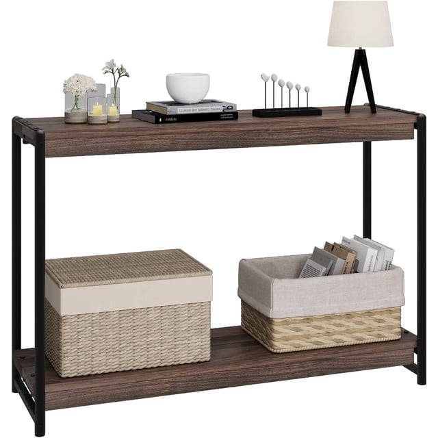 40" Slatted Console Table with 2 Tiers, Farmhouse Sofa Table for Living Room & Entryway