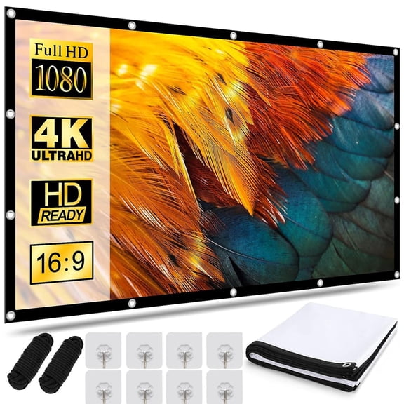 TPOUIDD Visualización de Proyector de 150 Pulgadas, 16:9 HD Pantalla de Proyector Portátil, Antiarru
