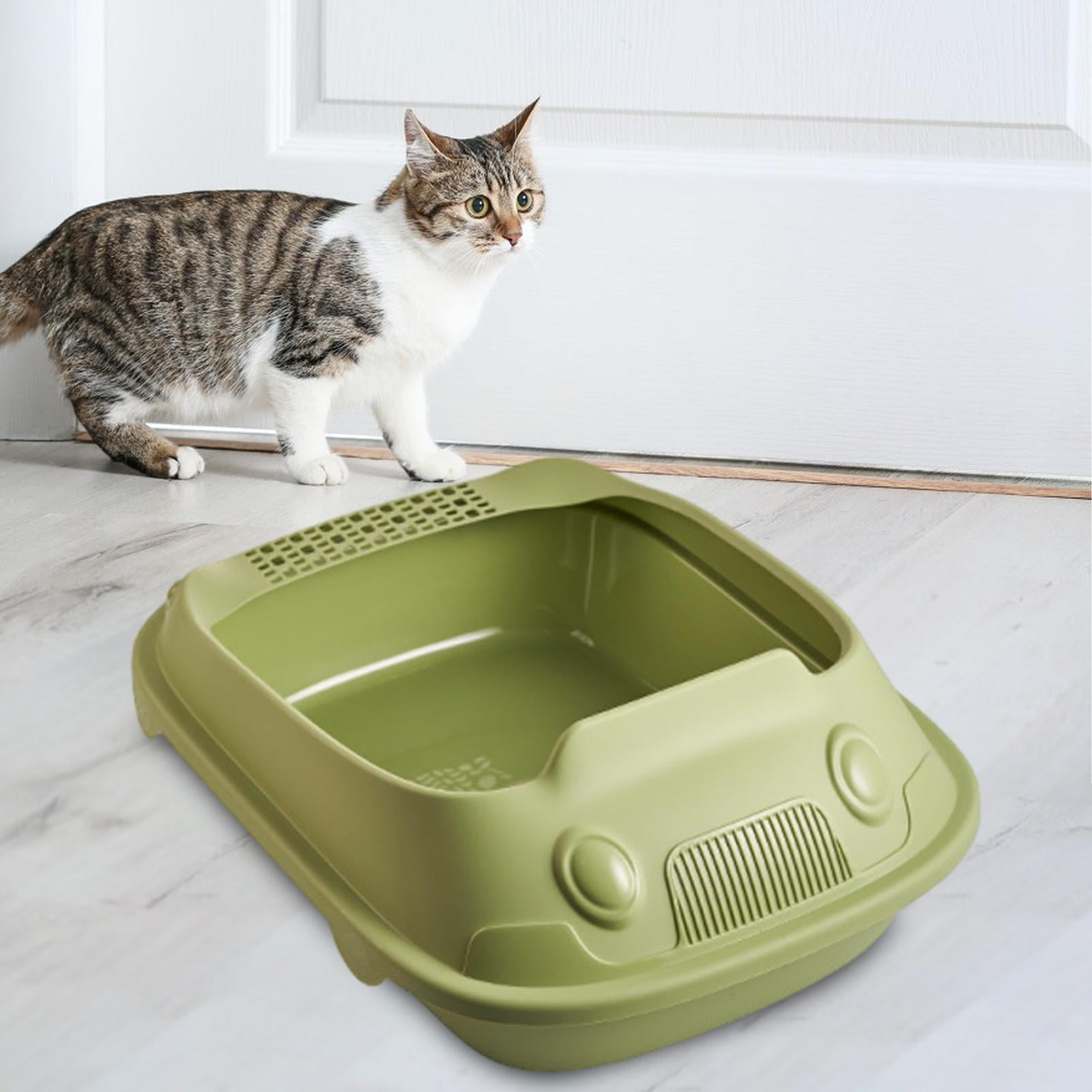 Cat Litter Box, High Sided Deep Toilet Durable Cat Sand Box Large Bedpan Kitten Toilet for Indoor Cats Pets Supplies Easy to Clean and Assemble Green 37x51x19.5cm