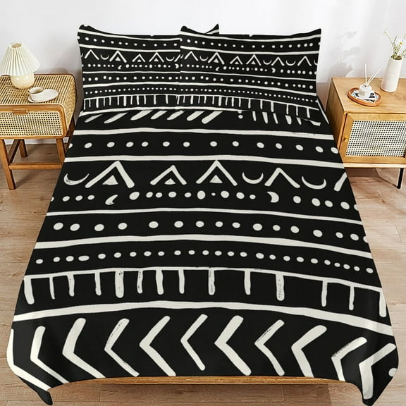 African Mud Cloth Black And White-1 Duvet Cover 3pcs Set Themed Multicolor Polyester Bedding Set for Bedroom Decoration Twin