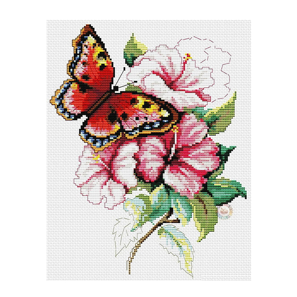 Cross stitch kit of butterflies and flowers Insect embroidery design Embroidered flowers DIY stitching kit
