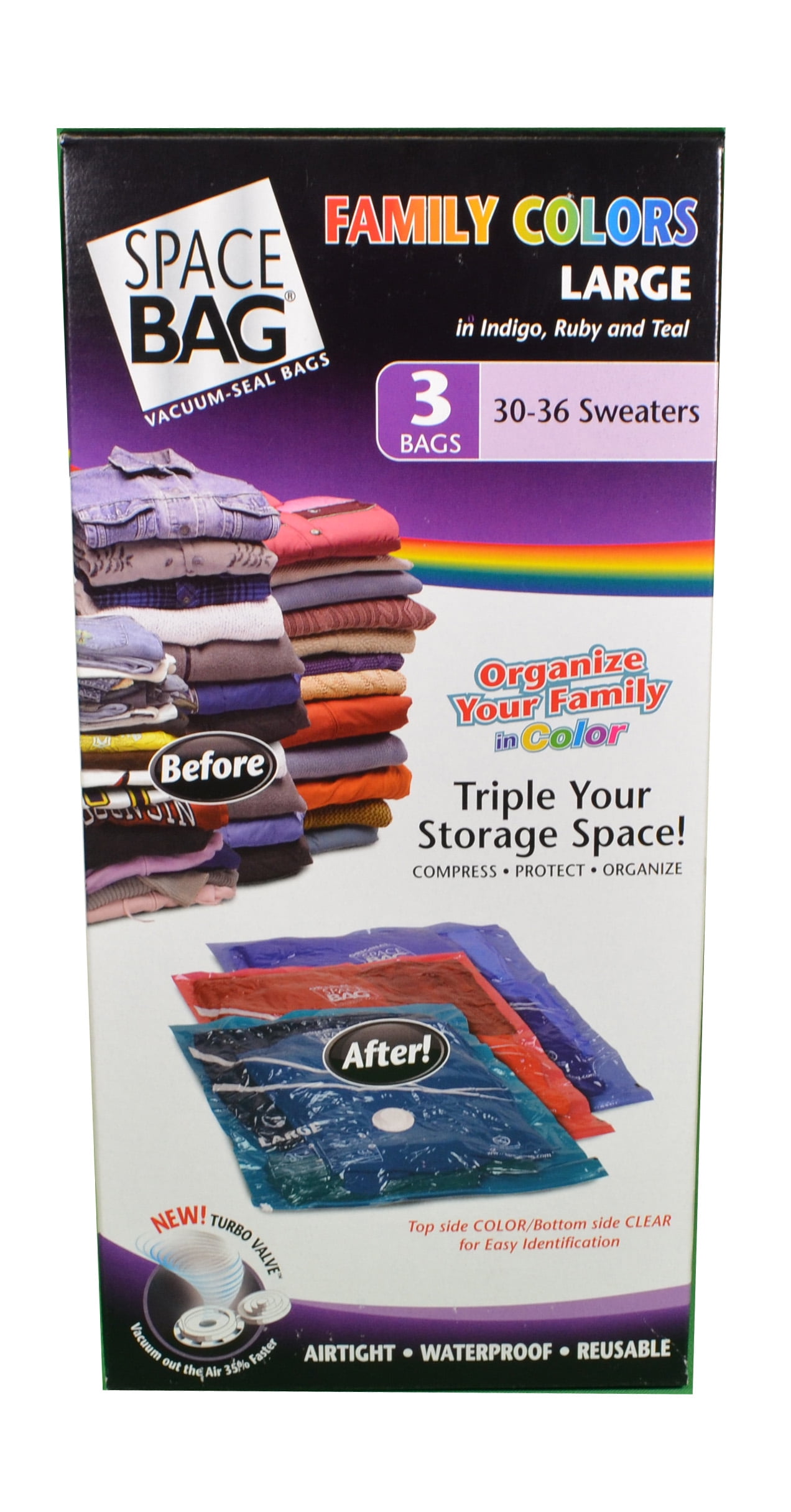 Set of 3 Large Color Space Bags Vacuum Seal Sweater Clothing Storage