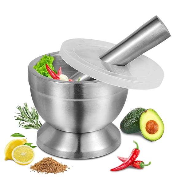 Stainless Steel Mortar and Pestle Set with Non-Slip Base for Spice Grinder, Herb Crusher, Pesto Maker, Easy to Clean