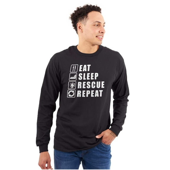 Eat Sleep Rescue Repeat Firefighter Plus Size Long Sleeve Graphic Tee Shirt Brisco Brands 2X