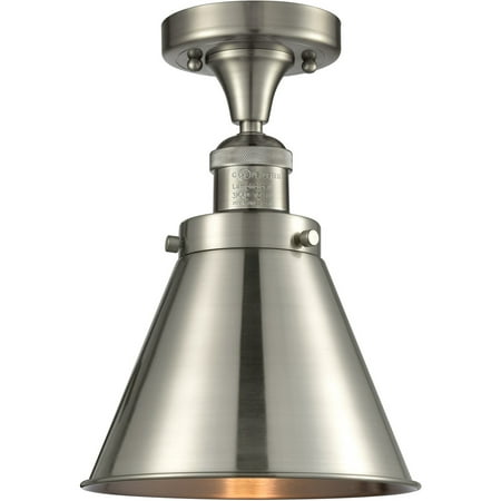 

Brushed Satin Nickel Tone Semi Flush 8 Wide Shape Cone Color Brushed Satin Nickel Glass Steel/Cast Brass Medium Base LED 1 Light Fixture