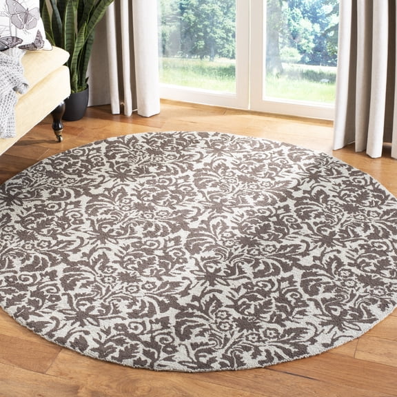 SAFAVIEH Chelsea Jackalyn Damask Wool Area Rug, Sage/Chocolate, 4'6" x 6'6" Oval