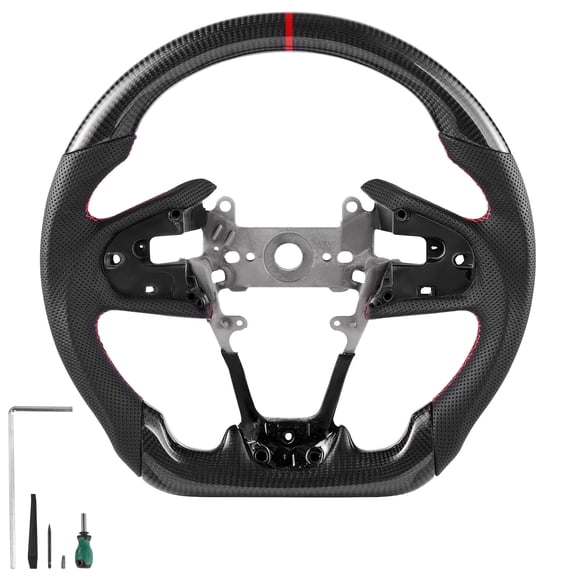 VEVOR Steering Wheel for 2016-2021 Honda Civic, Carbon Fiber Steering Wheel D-Shaped Flat-Bottom, Leather Grip with Non-Slip Texture & Precise Stitching, Accessories Replacement for Honda Civic