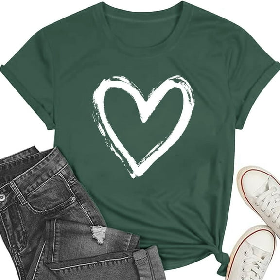 Womens Lover Heart Graphic Round Neck Shirt Valentines Funny Couple Matching Casual Short Sleeve Tee Tops