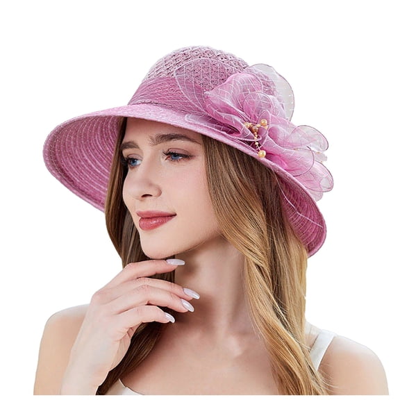 Fgnfyis Elegant Women's Wide Brim Sun Hat Floral Design Summer Beach Dress Hat for Outdoor Occasions Purple One Size