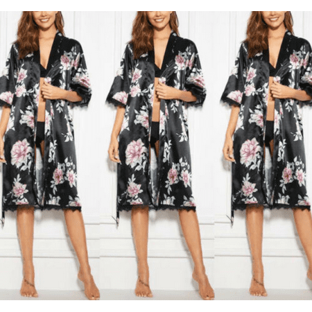 

Eyicmarn Women Floral Bathrobe Oblique V-Neck Lace Trim Kimono Robe Nightwear
