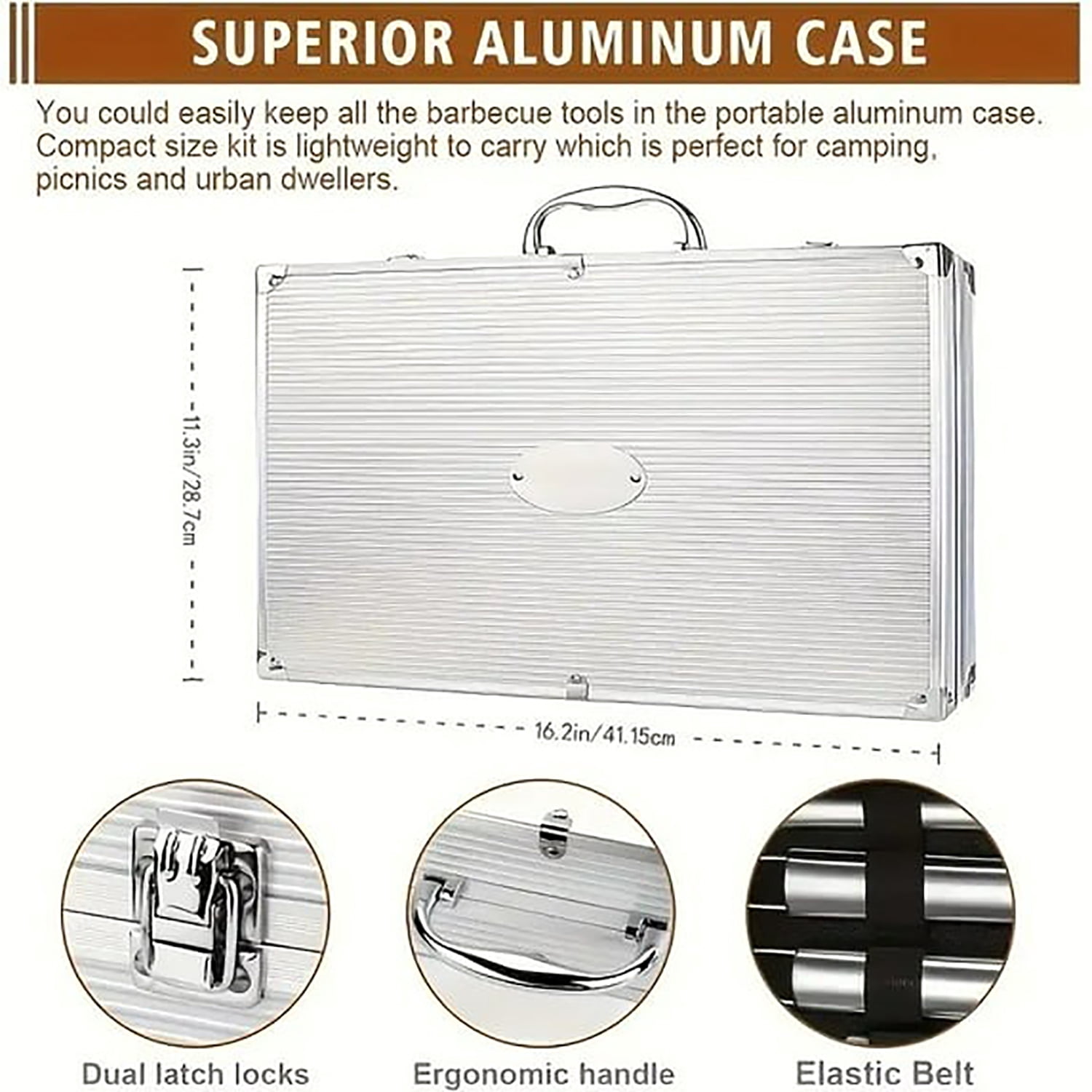 35pcs Men's And Women's Barbecue Accessory Set, Stainless Steel Heavy-duty Barbecue Tools with Gloves And Barbecue Mats, Portable Aluminum Box, Outdoor Camping Barbecue Accessories