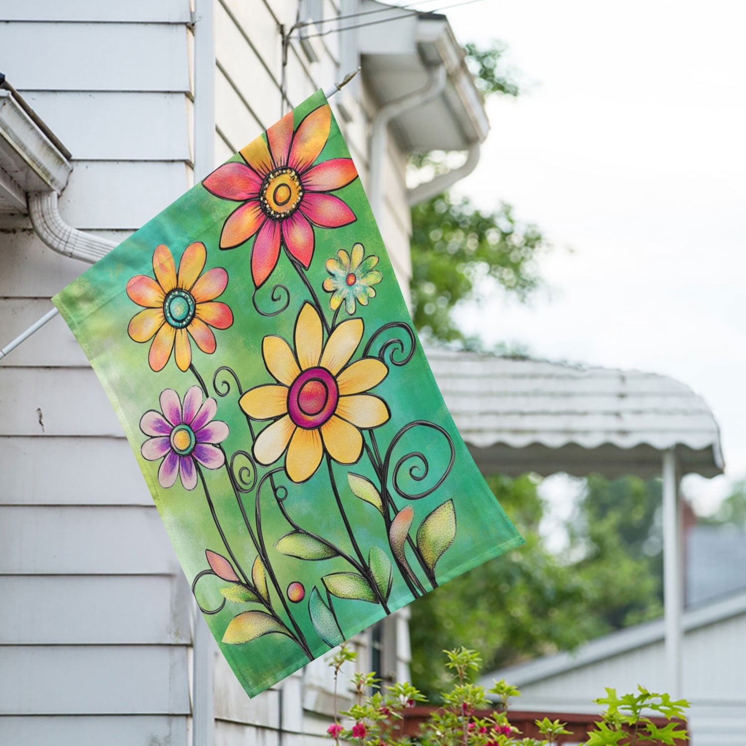 America Forever Folk Art Flower House Flag, 28 x 40 inch Double Sided, Whimsical Folk Art Flowers Colorful, Spring Summer Art Garden Flower, Decorative Art Flag