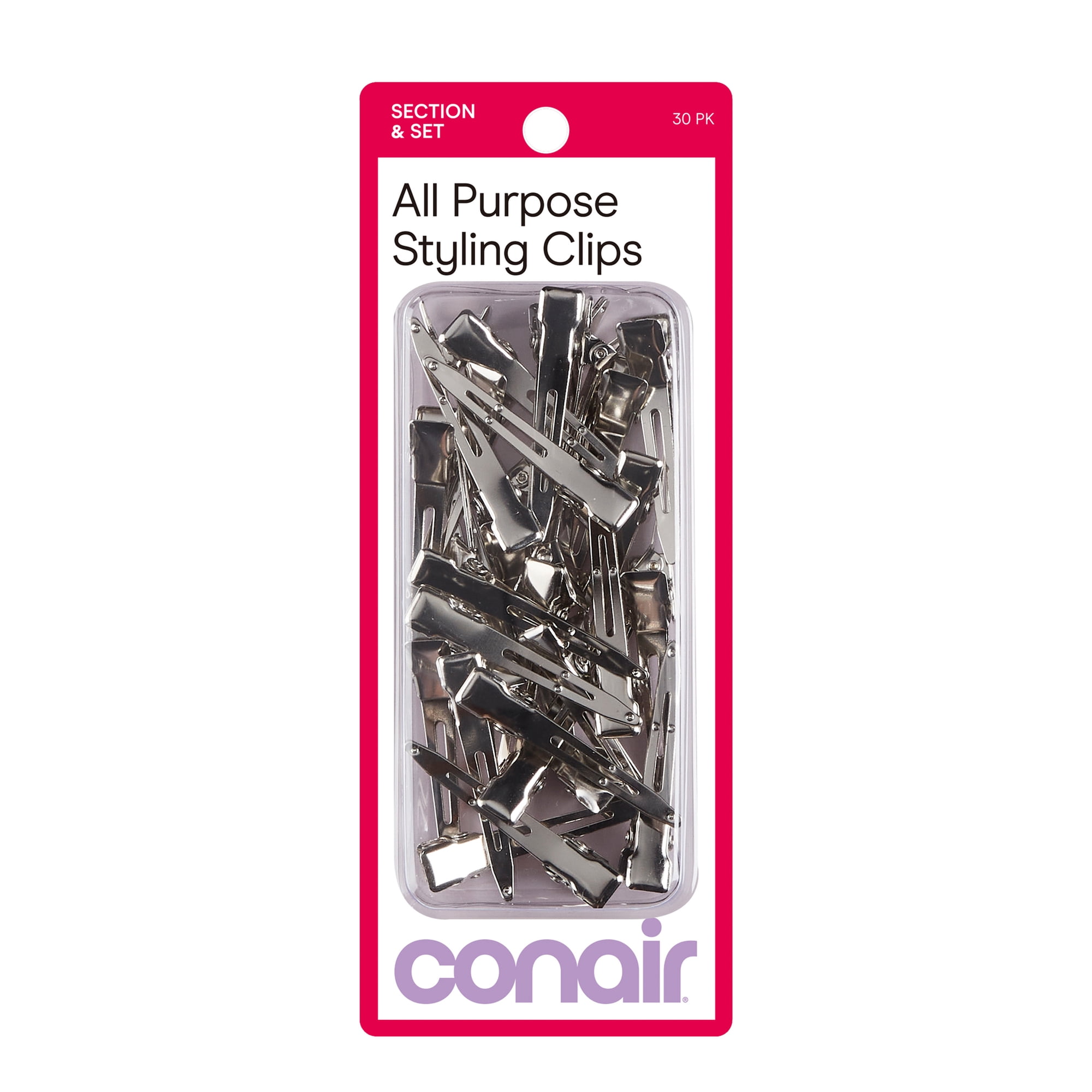 Conair Single Prong Pin-Up Salon Hair Setting Clips, Silver, 30 Count