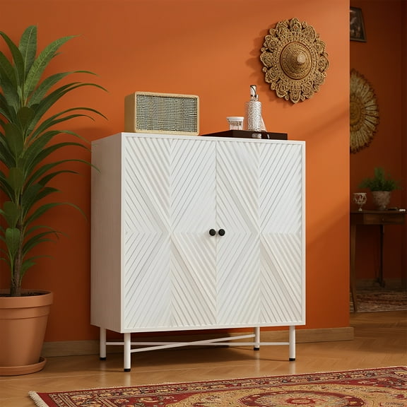 HAIMOO Sideboard Cabinet Wooden Wine Cabinet with 14 Bottle Slots Bar Cabinet with Glass Holders/Freestanding Wine Rack/Adjustable Shelf Bar Table Buffet for Living Dining Room White