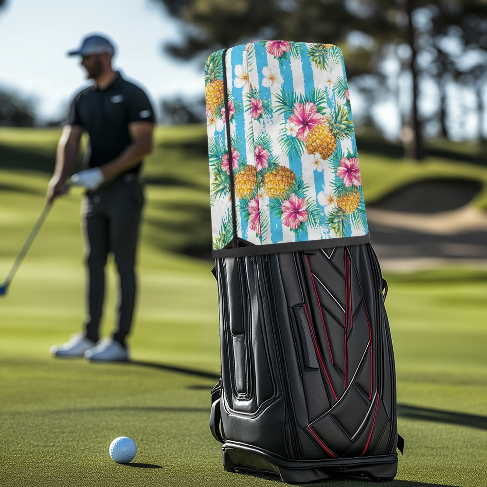Yuyamidu Pineapple Golf Bag Rain Hood Cover Hibisucs Golf Bag Dust Covers Easy to Use Protect Your Clubs for Mens Women Golfer, Blue