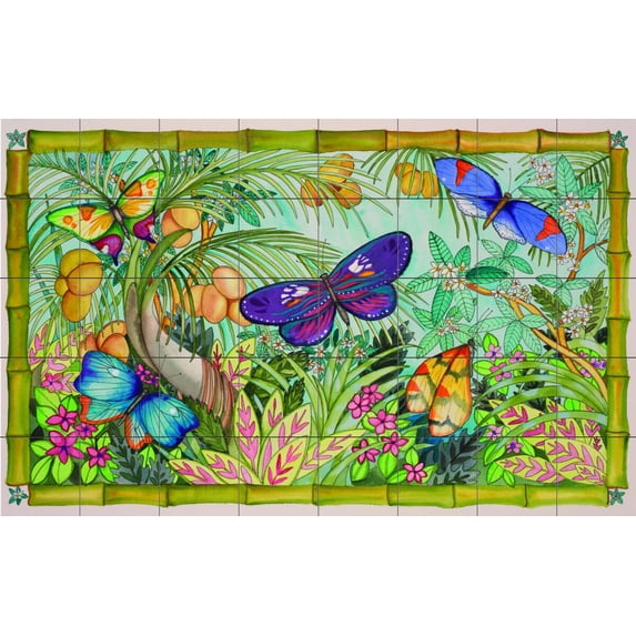 Tile Mural Kitchen Backsplash - Butterflies in Paradise