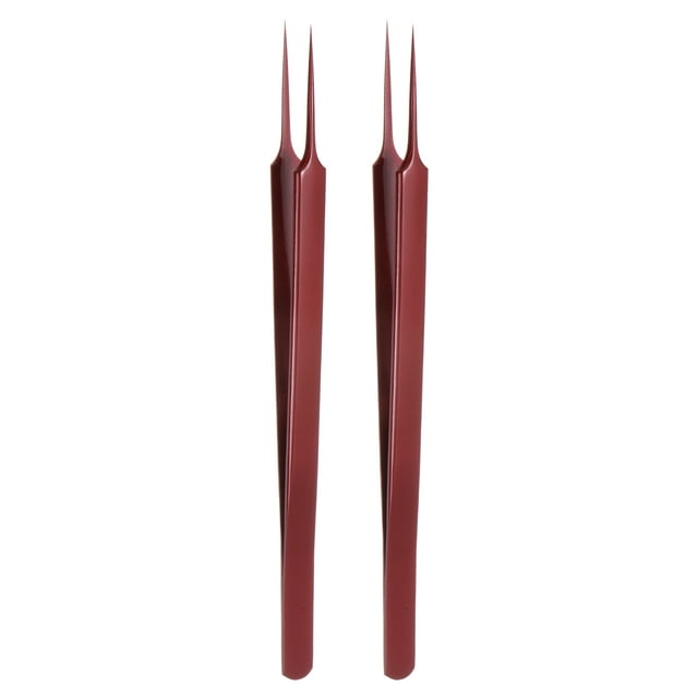 Uxcell 2 Pcs Pinces en Acier Inoxydable Manche Long Pointe Courbée Dentelée pour Artisanat Rouge