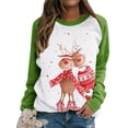 thumbnail image 1 of Sedceaty Women Christmas Sweatshirt, Elk Print Splicing Crew-Neck Long Sleeve Pullover Tops for Ladies, 3 Colors, 1 of 4