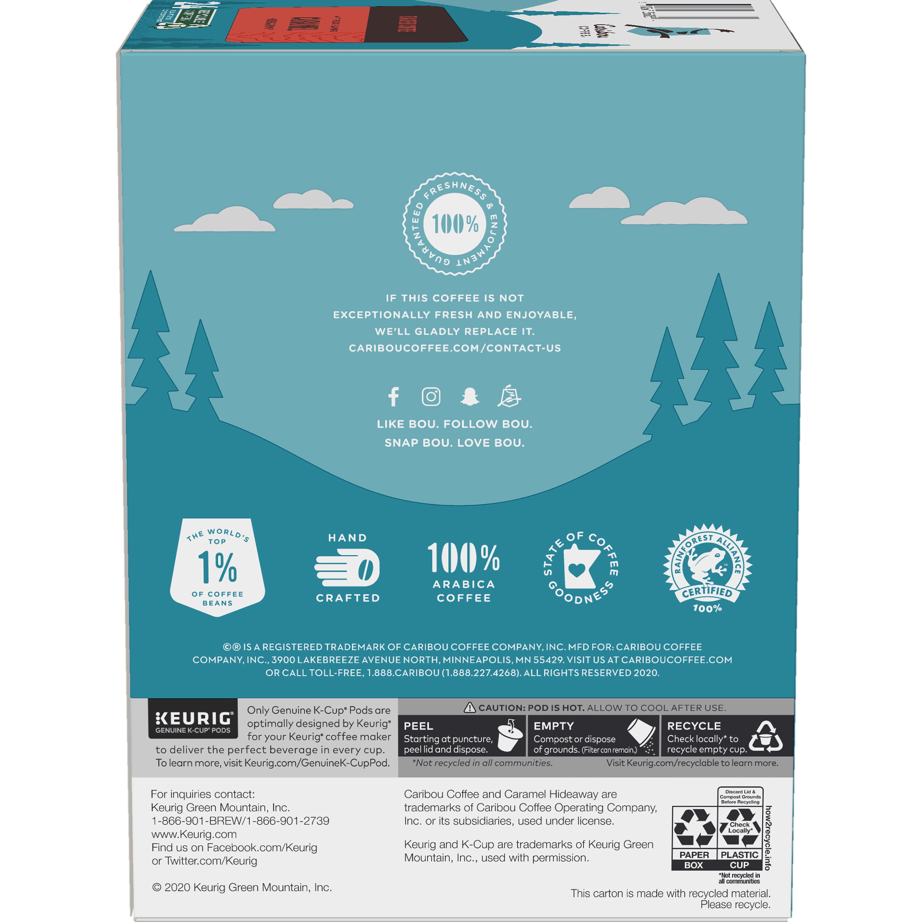 Caribou Coffee Caramel Hideaway, Flavored Keurig K-Cup Coffee Pods, Medium Roast, 24 Count