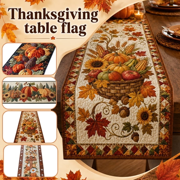 48X14 Inch Quilted Autumn Table Runner, Thanksgiving Table Decorations, Pumpkin Table Decor, Fall Table Centerpiece, Dining Room Table Decor, Quilted Patchwork Pumpkin Sunflower
