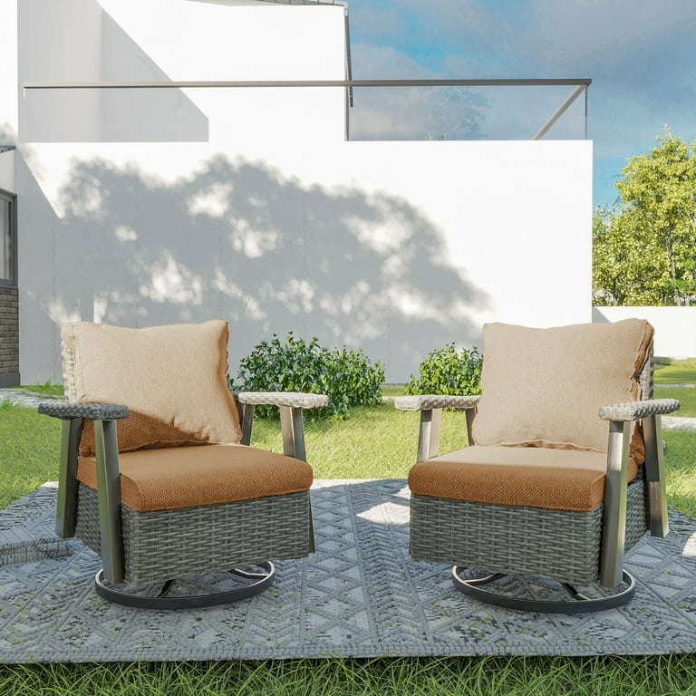 Cozywor Wicker Patio Outdoor Swivel Rocking Chair Set of 2 Black