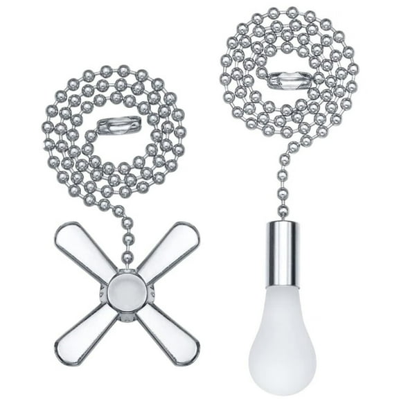 Ceiling Fan Pull Chain with Decorative Frosted Glass,Easy-to-Identify Fan and Bulb Design,12" Long Extension Chain - Silver