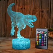 TiokMc 3D Dinosaur Night Light for Kids, 16-Color Changing Lamp with Timer, Remote & Smart Touch, 3 Patterns, Bedroom Decor for Boys and Girls
