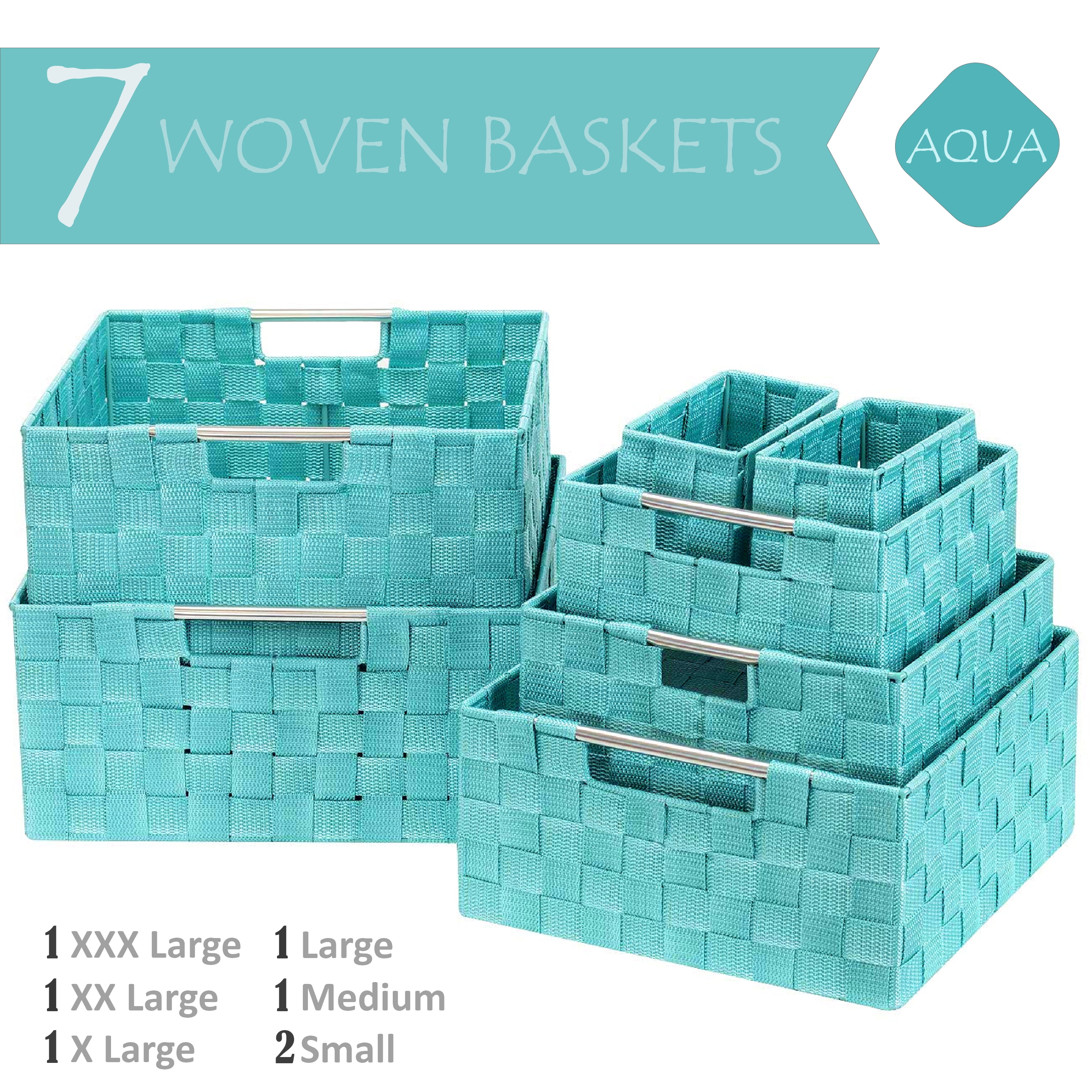 Woven Fabric Basket Organizer Bins 7-Pack Storage Box Set for Closet & Shelves 