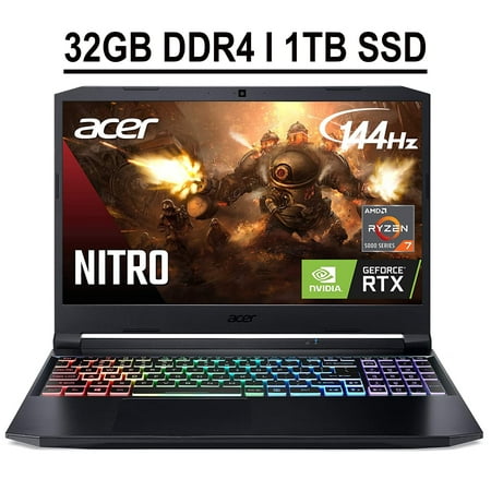 Acer Nitro 5 15 Gaming Laptop Computer 15.6" FHD IPS 144Hz ComfyView Display AMD Octa-core Ryzen 7 5800H Processor 32GB DDR4 1TB SSD GeForce RTX 3060 6GB Backlit Keyboard HDMI USB-C Win10 Black
