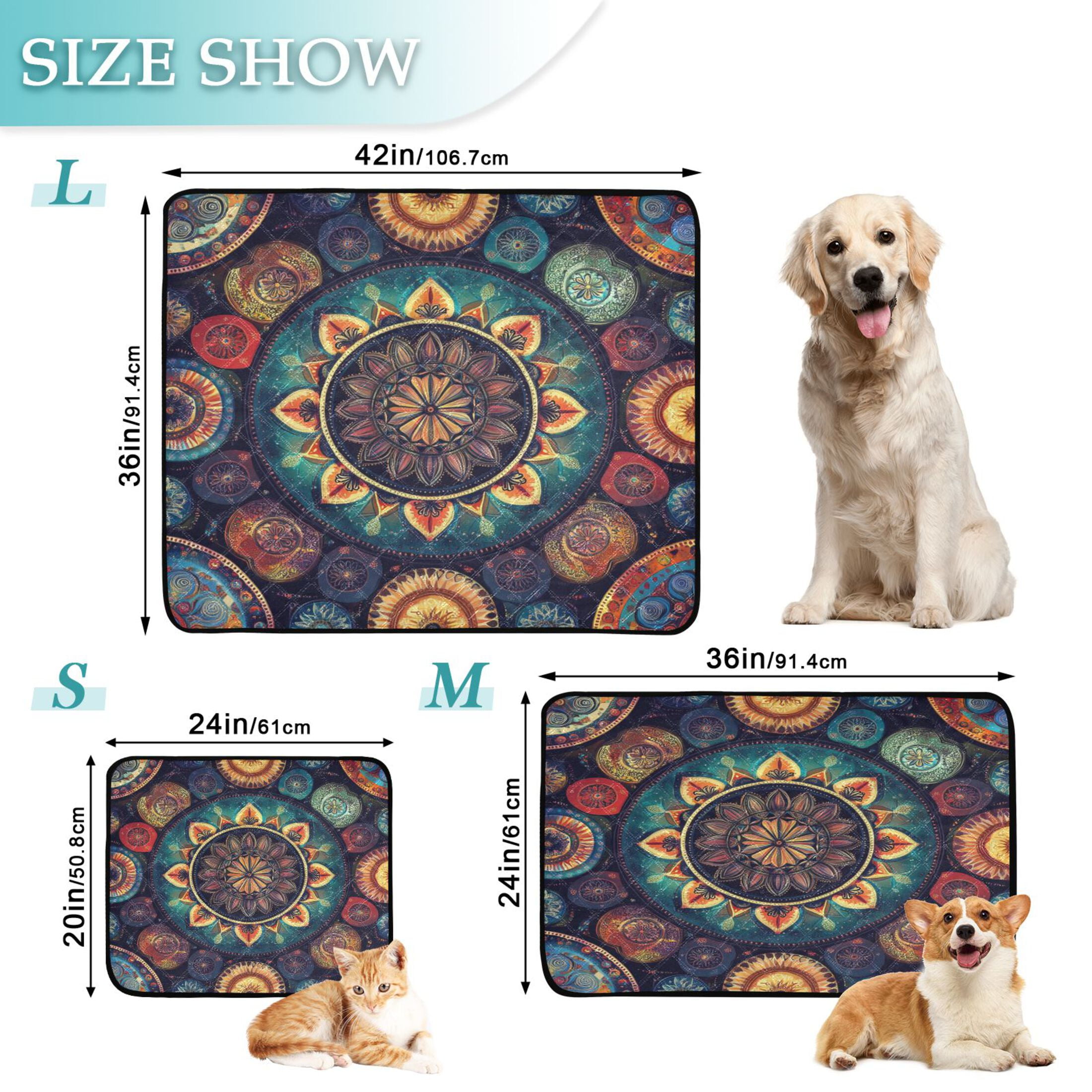 Qxltty Colorful Boho Patterns Cat litter Pads Pet Set of 2 Diaper Mats Center Anti-leakage Layer Absorbent Soft and Comfortable