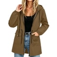 thumbnail image 2 of Feancey Hooded Rain Jackets for Women Drawstring Waist Waterproof Windbreaker Jacket Outdoor Lightweight Full Zip Raincoats Hiking Travel Jackets with Pockets Coffee L, 2 of 8
