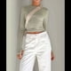 thumbnail image 5 of Camiseta Corta Ajustada para Mujer para Salir, Informal, de Color Liso, con Cuello Redondo y Larga Verde S, 5 of 8
