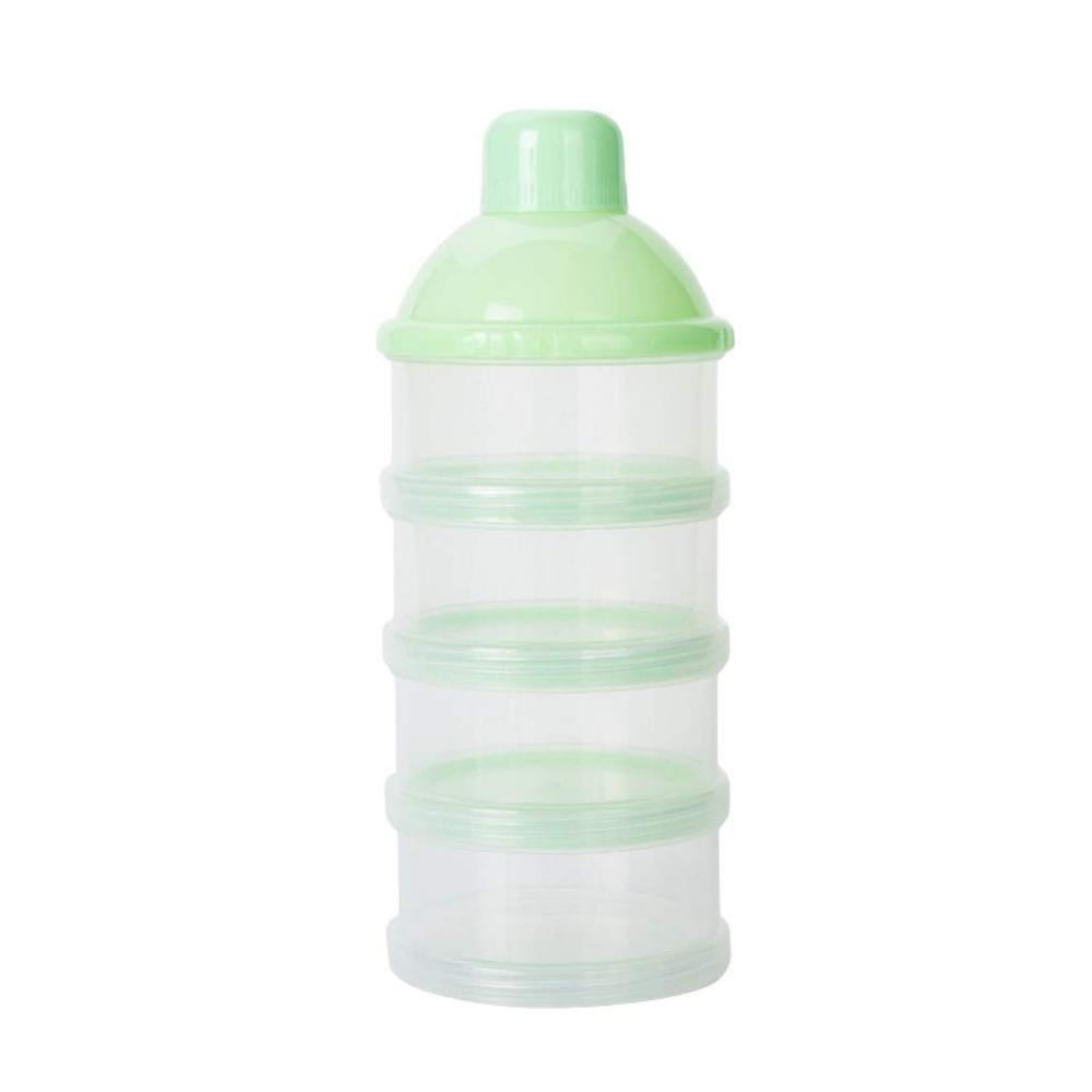 Kids Baby Feeding 4 Layers Milk Powder Dispenser Bottle Storage Container for Travel Green