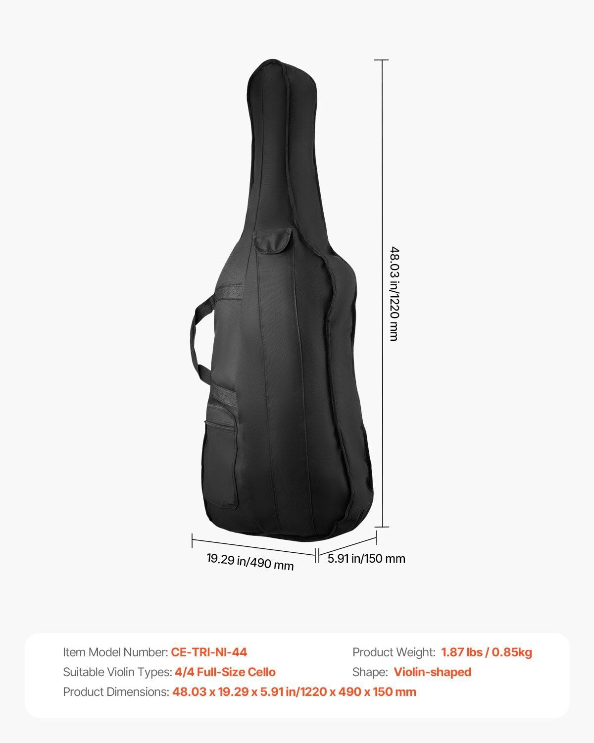 Portable Composite Carbon Fiber 4/4 Full Size Violin Case Black Carrying Bag