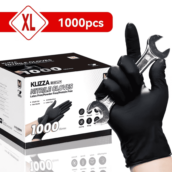 Black Nitrile Disposable Gloves 1000 Ct, Latex-Free and Powder-Free, Safe for Food Processing, Kitchen, Cooking, Beauty Salons, Medical Care, Household Cleaning (XL Size)