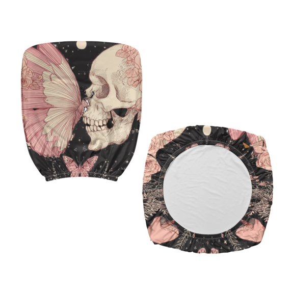 CHAQLIN Dirty Resistant Computer Chair Cover for Gaming Chair, 2 Pcs Office Desk Chair Seat Covers Polyester Fabric Desk Rotating Chair Cover Skull Butterfly Floral Print