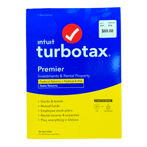 Intuit Turbotax 2020 Premier Federal + State, Windows and Mac, Physical