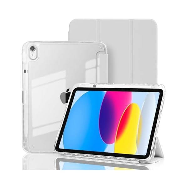 wonim11 Case for iPad A16 11th Generation 11 Inch 2025, iPad 10th Generation 10.9 Inch 2022, Hybrid Protective Cover with Pencil Holder, Clear Transparent Back Shell, Anti-Yellowing Case, Gray